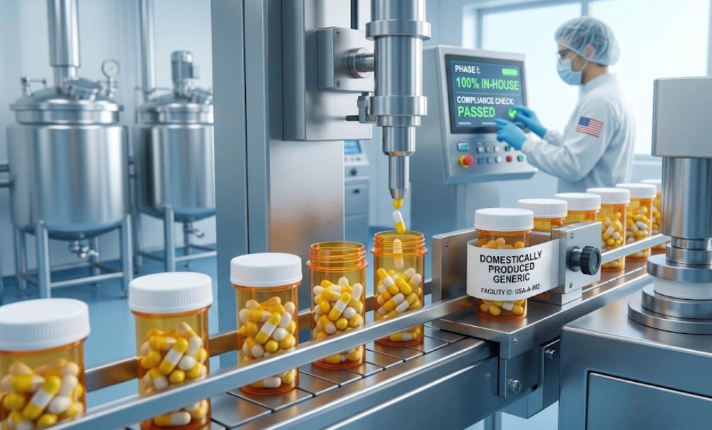 automated production line for domestically produced generic medicine showing generic drug tariffs impact